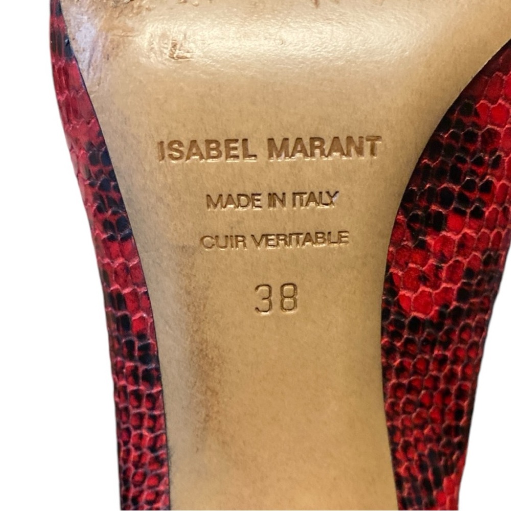 Isabel Marant Red Lisbo Snake-Print Booties Cone Heel Ankle Boots Python Sz 7.5 - Picture 11 of 14